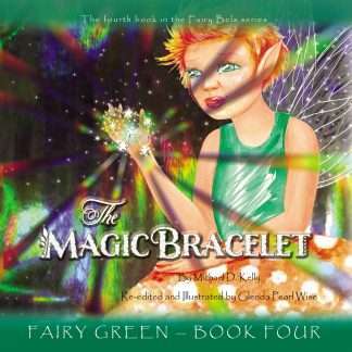 An image of Fairy Bels holding up her shimmering bracelet of stars which glint and reflect rainbow beams in every direction.