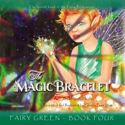 An image of Fairy Bels holding up her shimmering bracelet of stars which glint and reflect rainbow beams in every direction.
