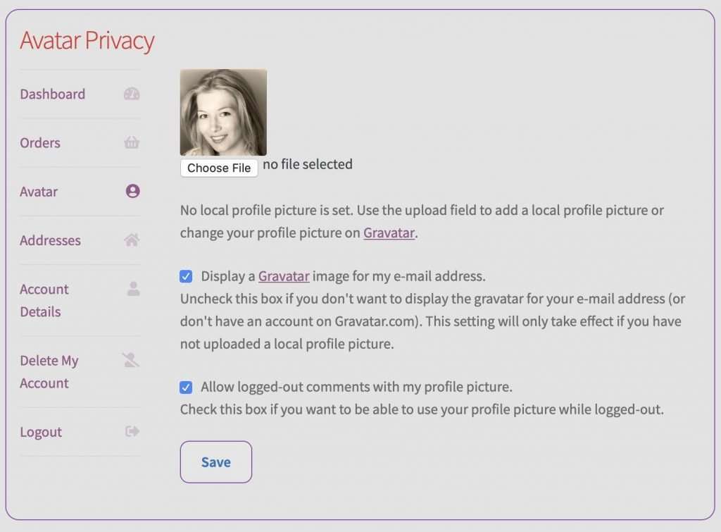GDPR WooCommerce My Account Avatar Privacy