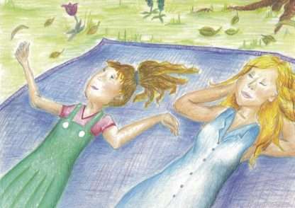 My Mummy and I lie on a picnic rug and listen for magic sounds.
