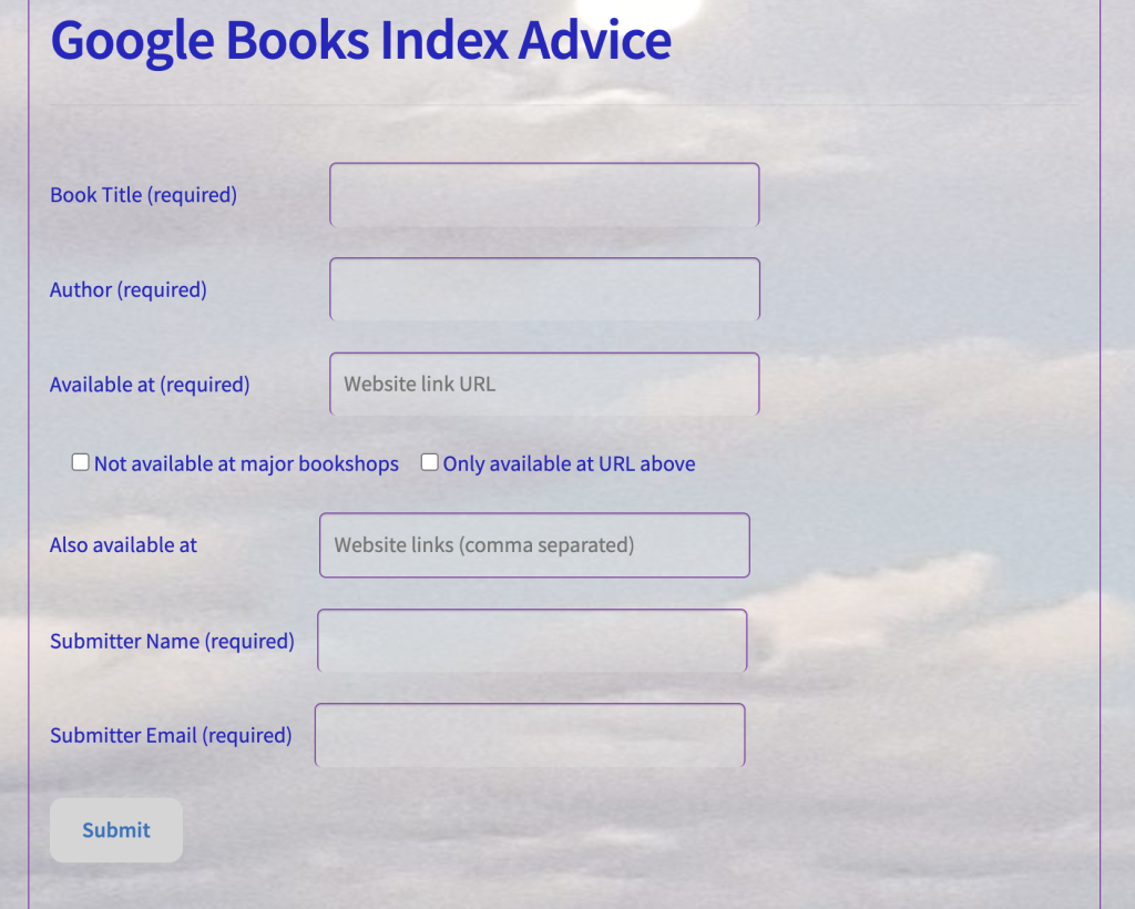 A form to advise Google Books about a title